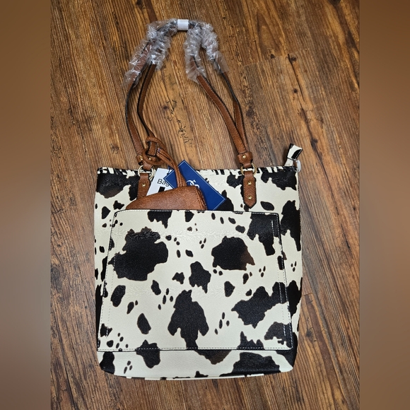 cowprint handbag nwt62$ DS Bags textured beautiful western boho cute farm - Picture 15 of 16